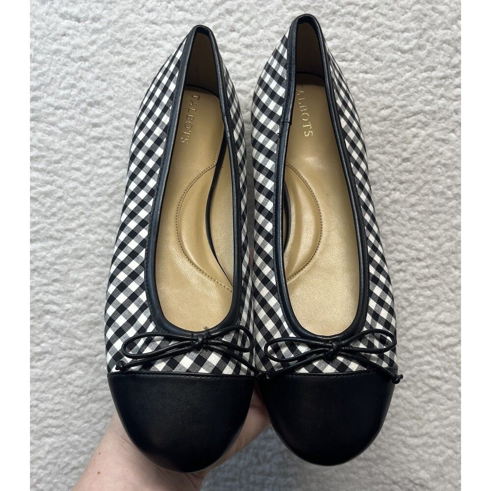 Talbots Flats Womens 10 Black & White Gingham Blair Ballet Preppy P231041030